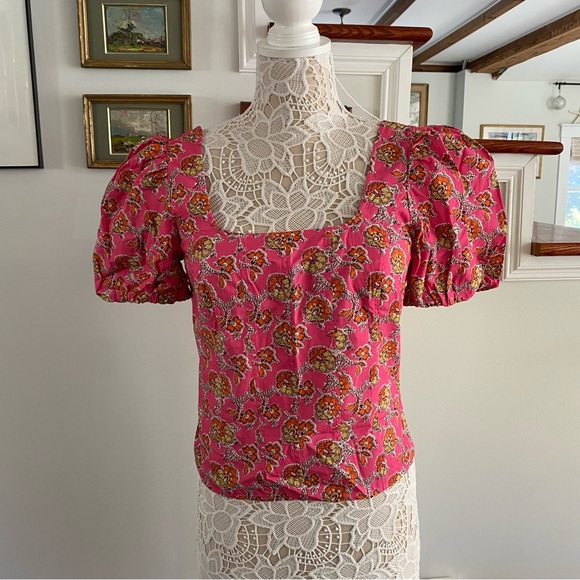 J. Crew Tops - J. CREW COLLECTION Puff-sleeve squareneck top Ratti pink blooms print Sz 6 NEW